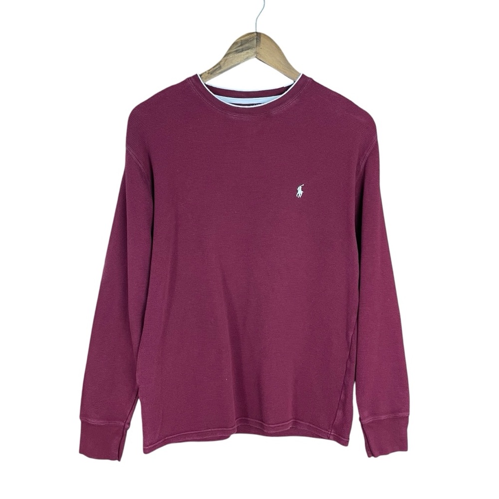Polo Ralph Lauren Colorblock Crewneck Waffle-knit Maroon Long‎ Sleeve Sweatshirt